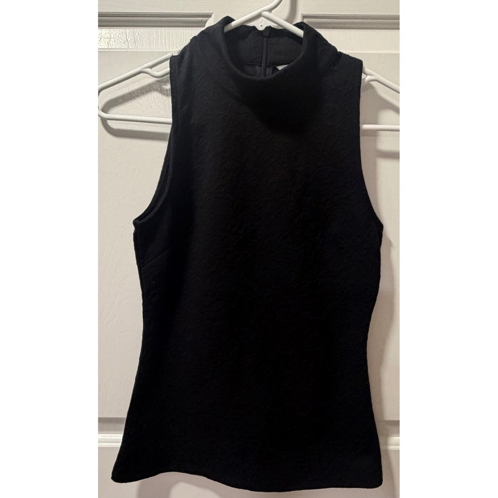 White House Black Market Black Jacquard Mock Neck Sleeveless Top XXS